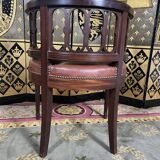 Louis XVI style office armchair in mahogany and leather