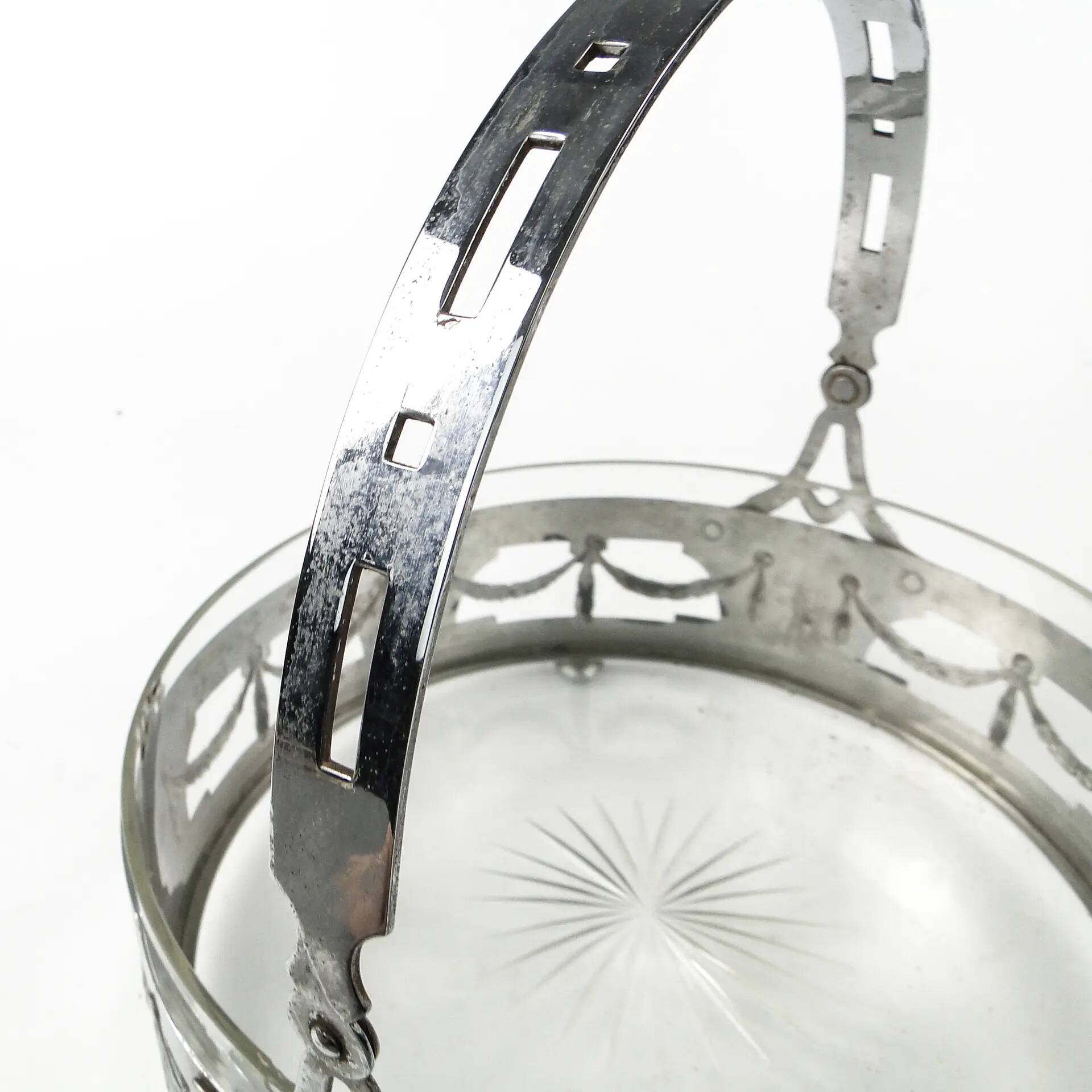 Art Nouveau fruit basket, chromed brass, glass, Germany, early 20th century