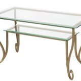 Grande table d’appoint fer forgé or et verre