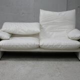Maralunga sofa by Vico Magistretti, Cassina, white leather, Italy, circa 1970