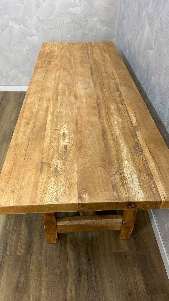 Solid pickled elm farmhouse table