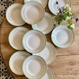 Set of 12 white, mint and gold soup plates, Mosèle de Luné model