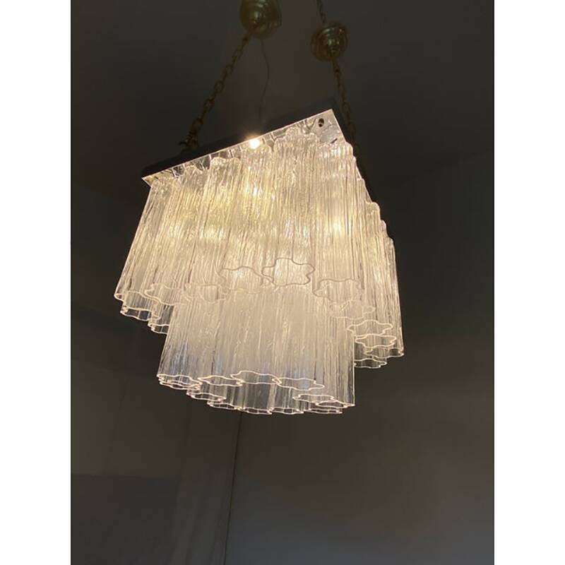 Plafonnier "Tronchi" contemporain transparent en verre de Murano de style Venini carré Spoutnik