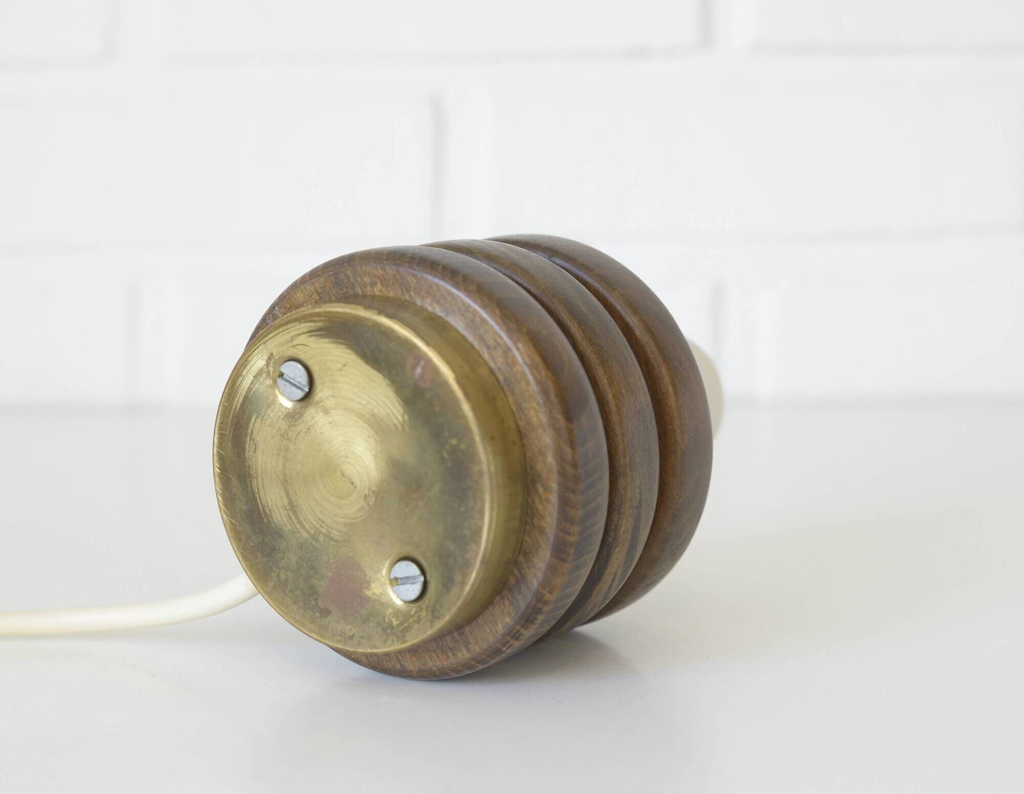 Vintage mushroom desk lamp bedside light brass and wood table lamp 1970's