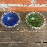 Pair of bol coupe fruit antique fostoria colony twisted green glass +