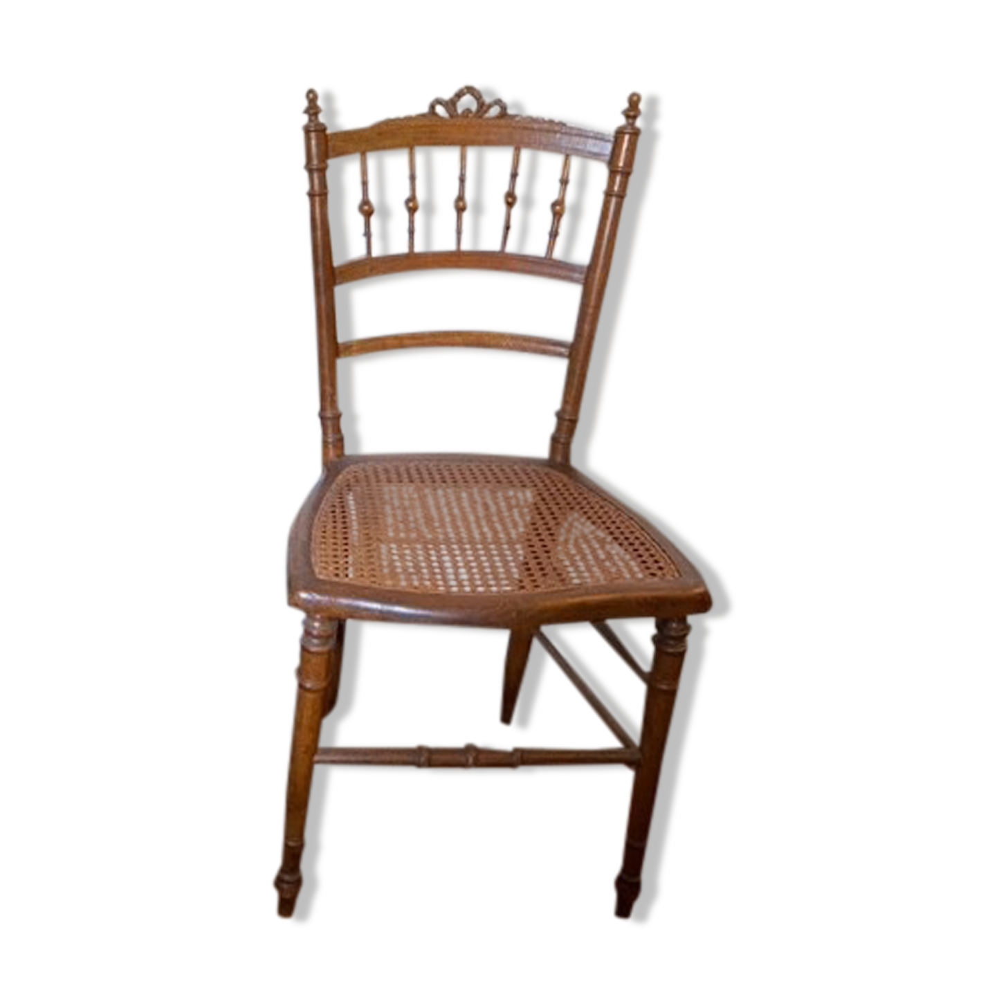 Antique canned chair 19th style Napoleon III in turned and carved wood