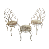 Set of 2 garden chairs and wrought iron pedestal table