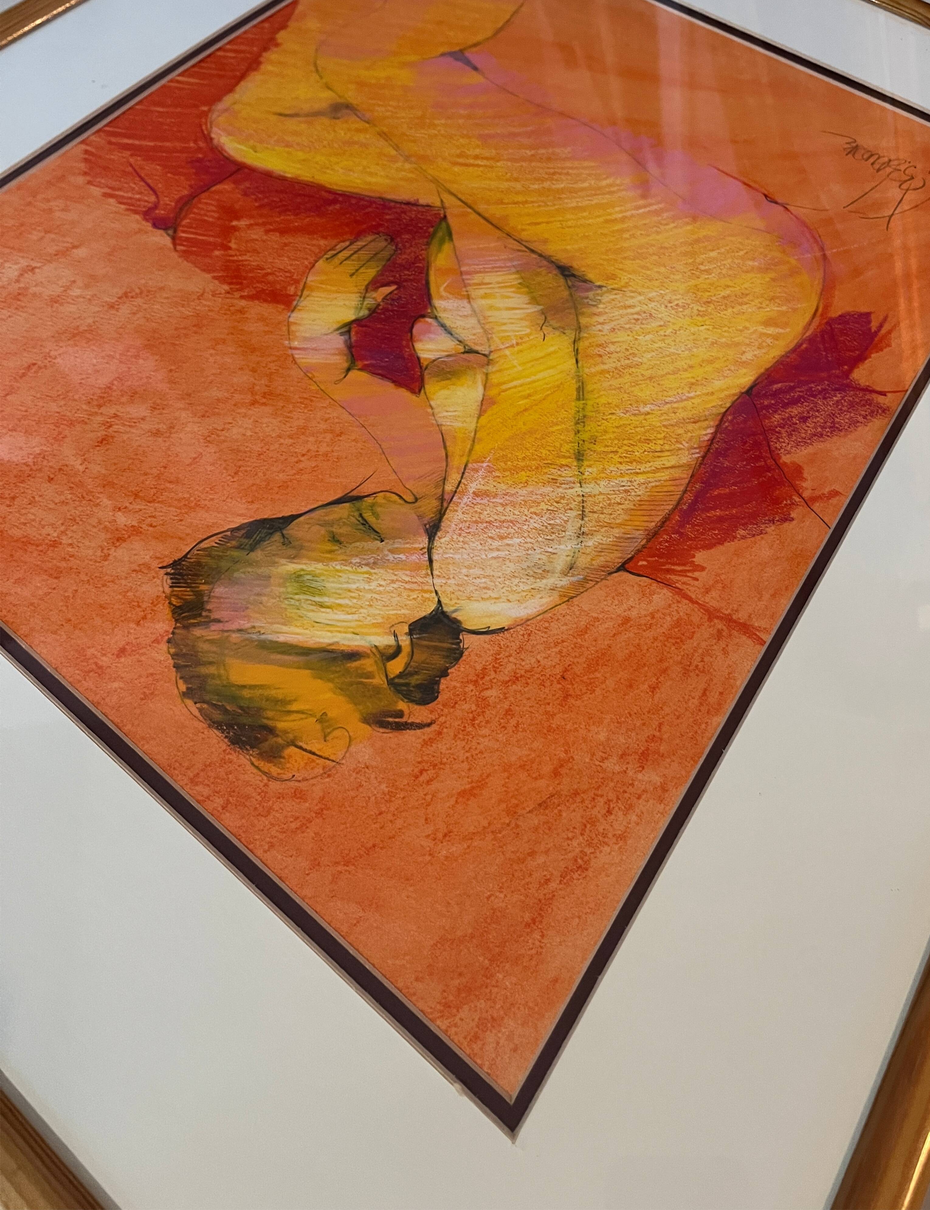 Painting Pastel Claude Blanc-Brude (born in 1932) "Maternity"