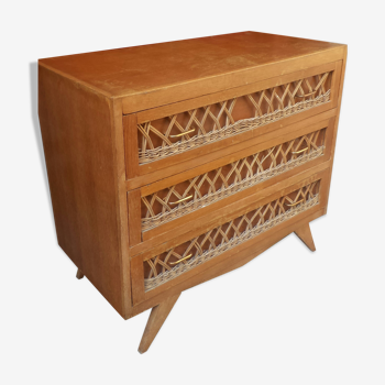 Rattan chest of drawers and wood-foot compass