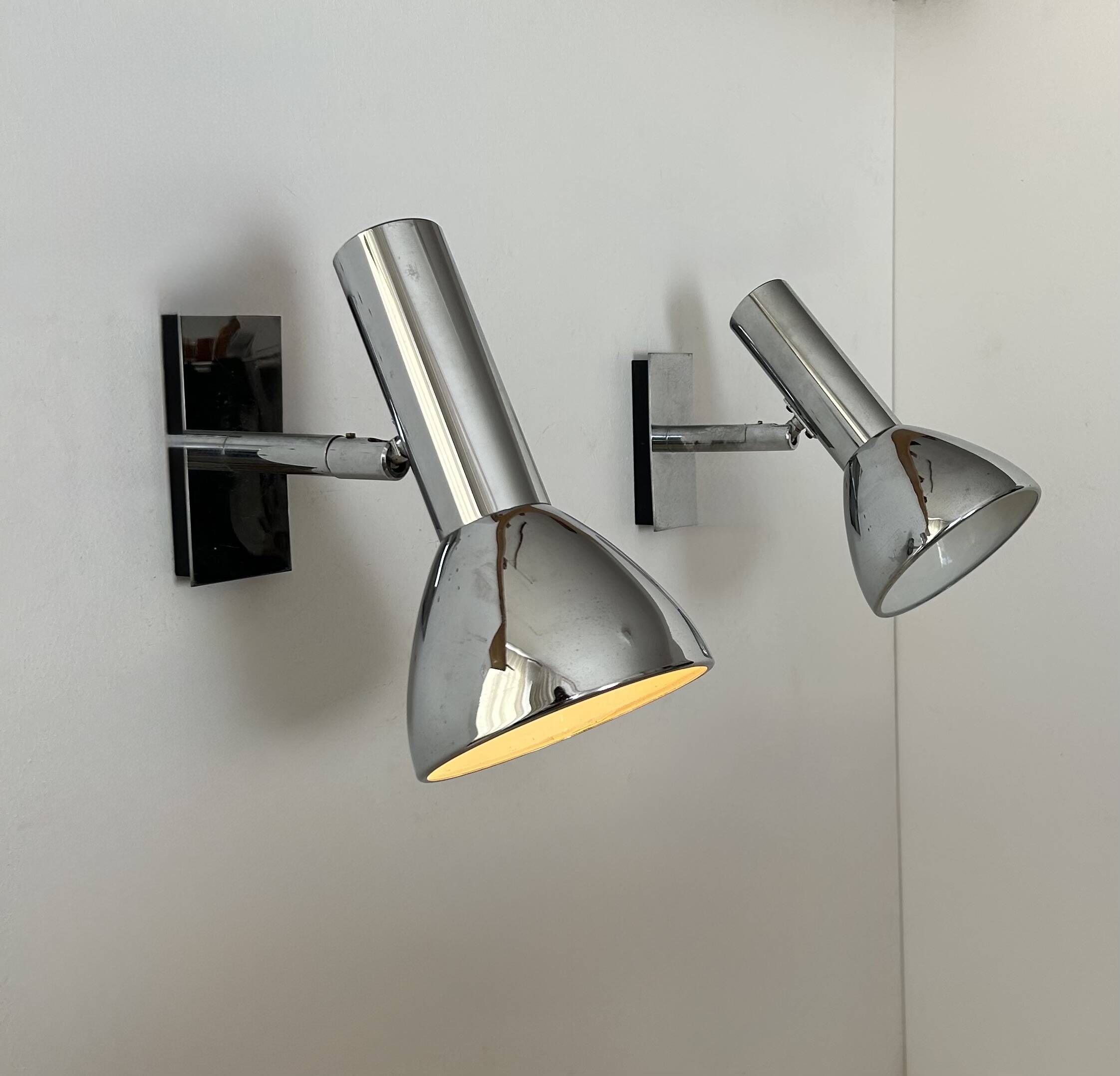 Pair of vintage adjustable wall lights, chrome-plated metal, France 1970
