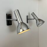 Pair of vintage adjustable wall lights, chrome-plated metal, France 1970