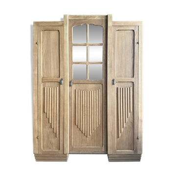 Armoire Art Déco asymétrique 3 portes en chêne (rénovée)