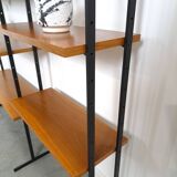 Modulair Omnia wandsysteem, Hilker, teak en zwart staal met legplanken