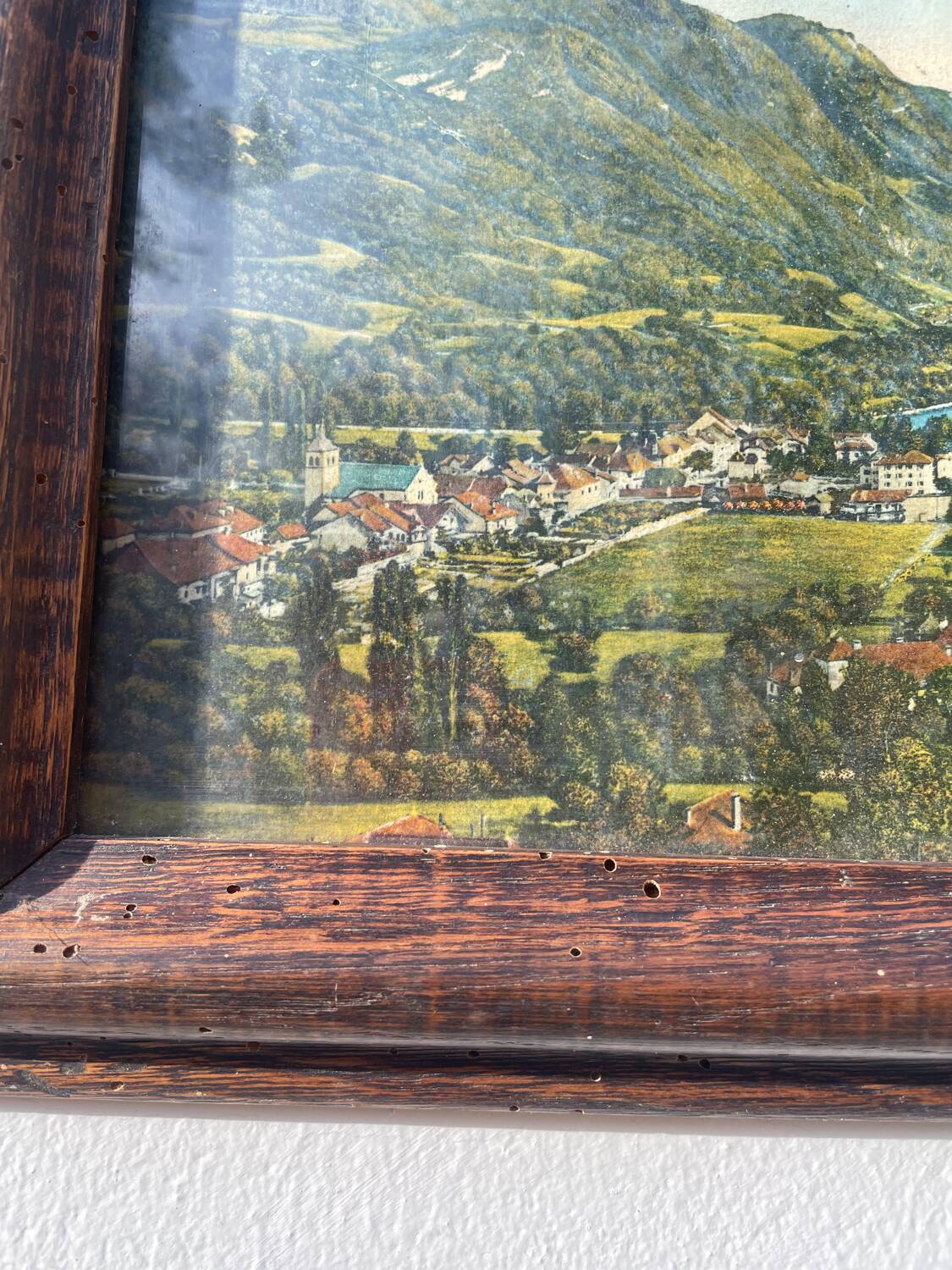 Vintage photographic print / Lake Annecy Alps / wooden frame