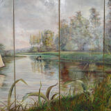 Post-impressionist painted screen by Charles Frechon, France, 1894