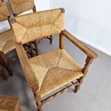 Set of French primitive rush chairs | 1930s