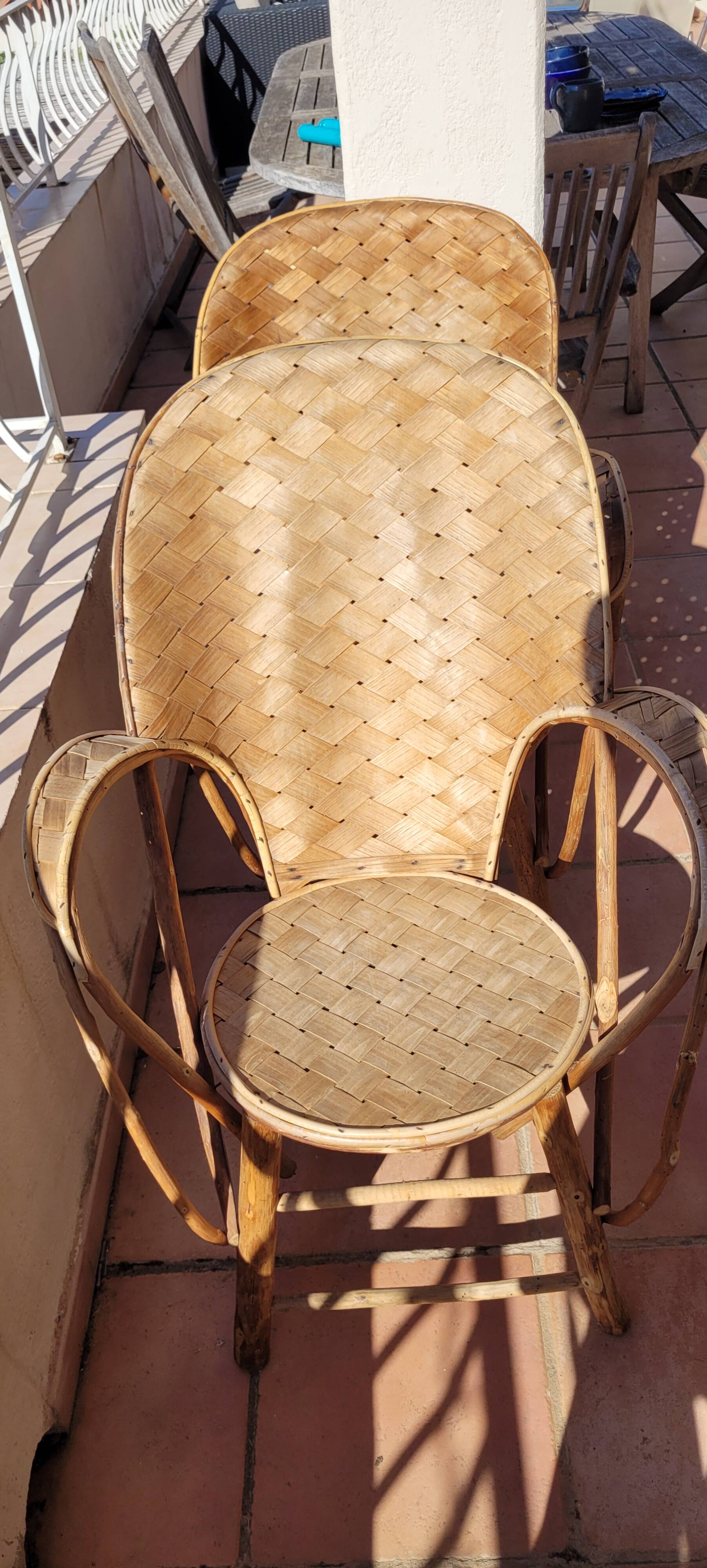 Chestnut braid armchairs from the 70s