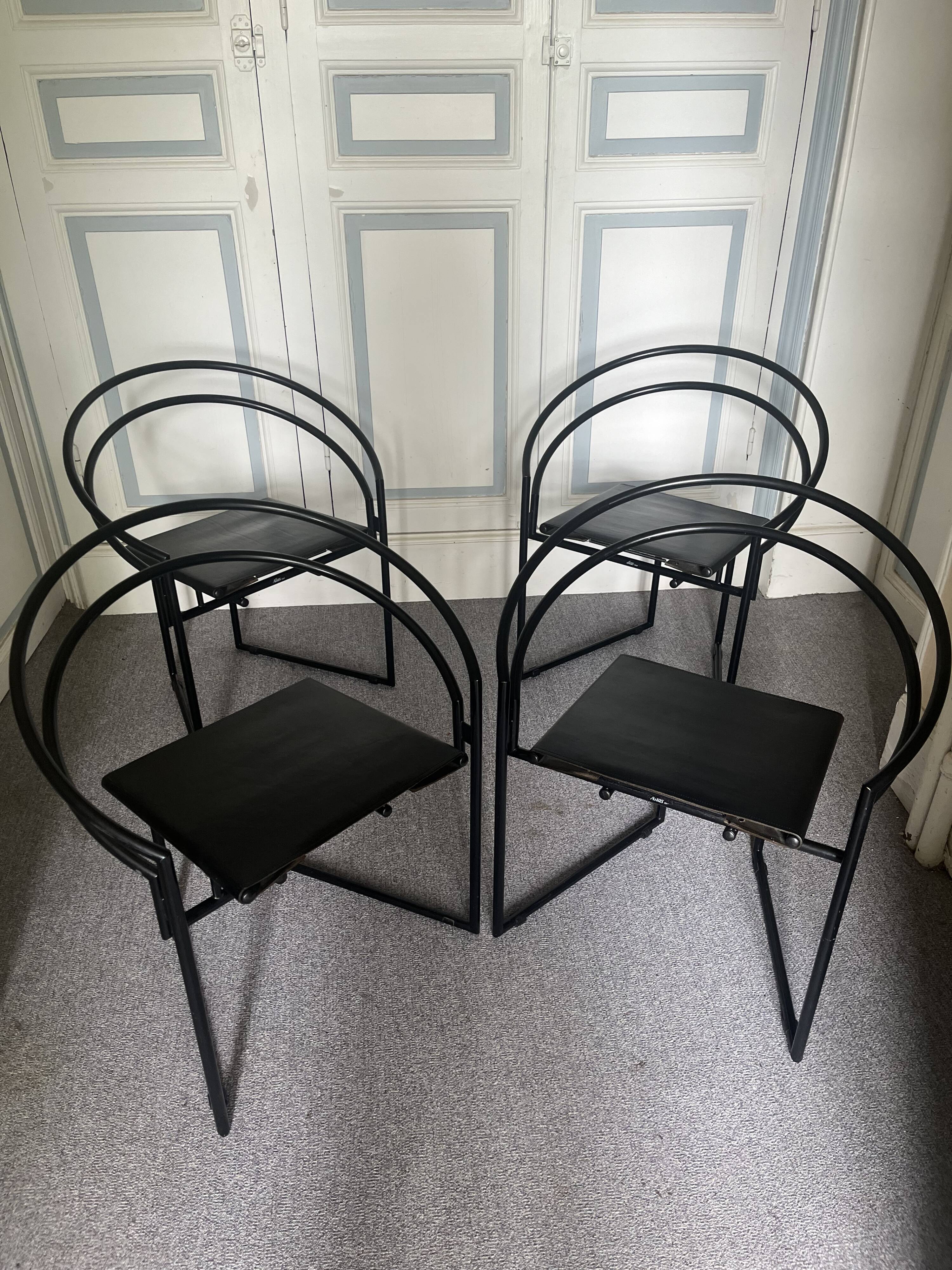 Set of 4 Latonda chairs by Mario Botta for Alias 1986, rare version with leather seat