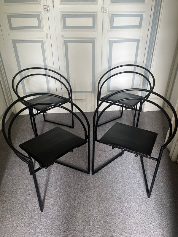 Ensemble de 4 chaises Latonda de Mario Botta pour Alias 1986, rare version avec l'assise en cuir