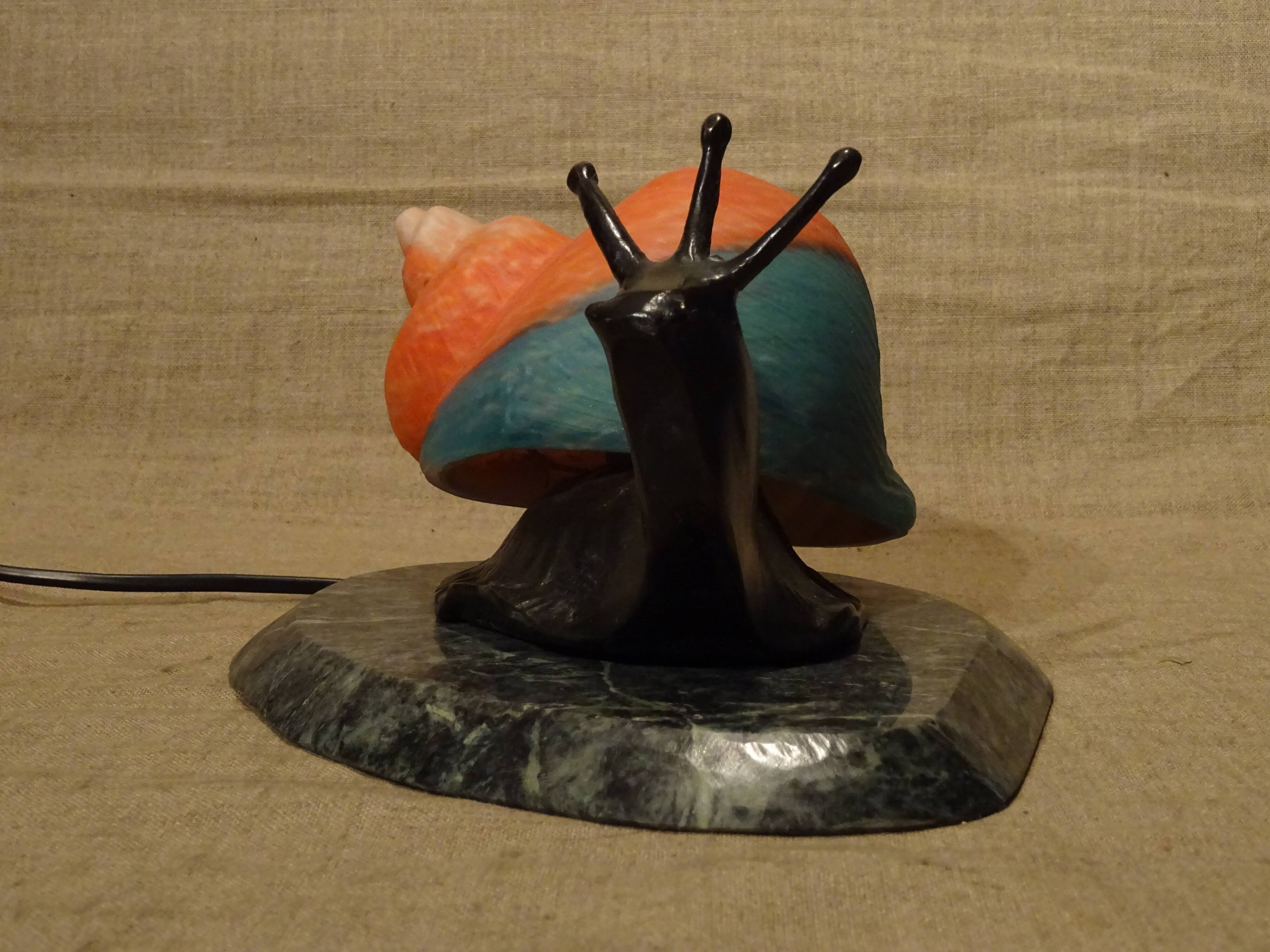 Bronze snail nightlight patinated glass shell lined marble base ref A208/12