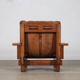 Midcentury Modern Brutalist Lounge Chair In Oak And Leather, Italy 1970s