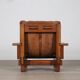 Midcentury Modern Brutalist Lounge Chair In Oak And Leather, Italy 1970s