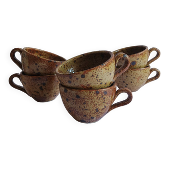 Set of 6 coffee cups in vintage pyrite stoneware