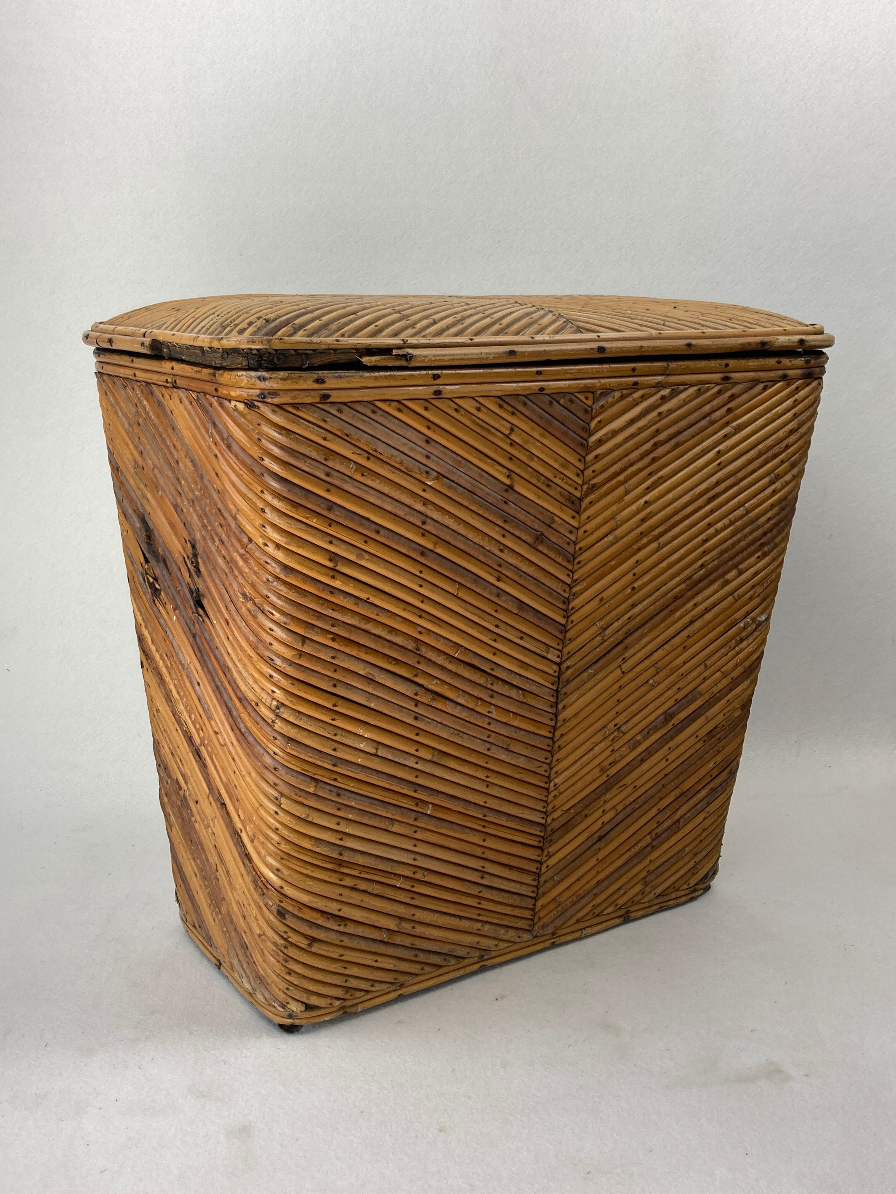 Pencil reed rattan bamboo chest or trunk, 1950s-1960s