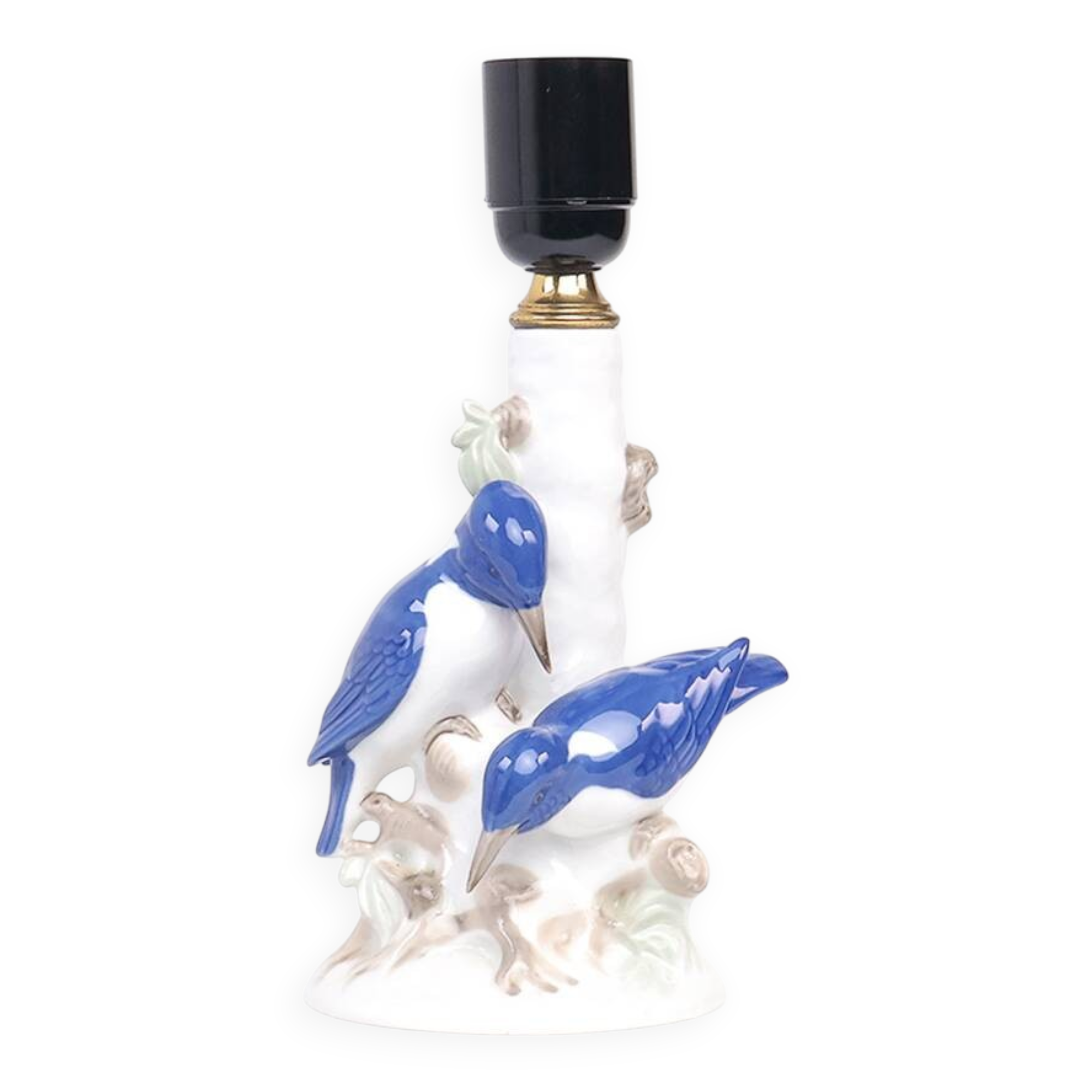 Vintage porcelain lamp base with kingfishers by Wagner & Apel