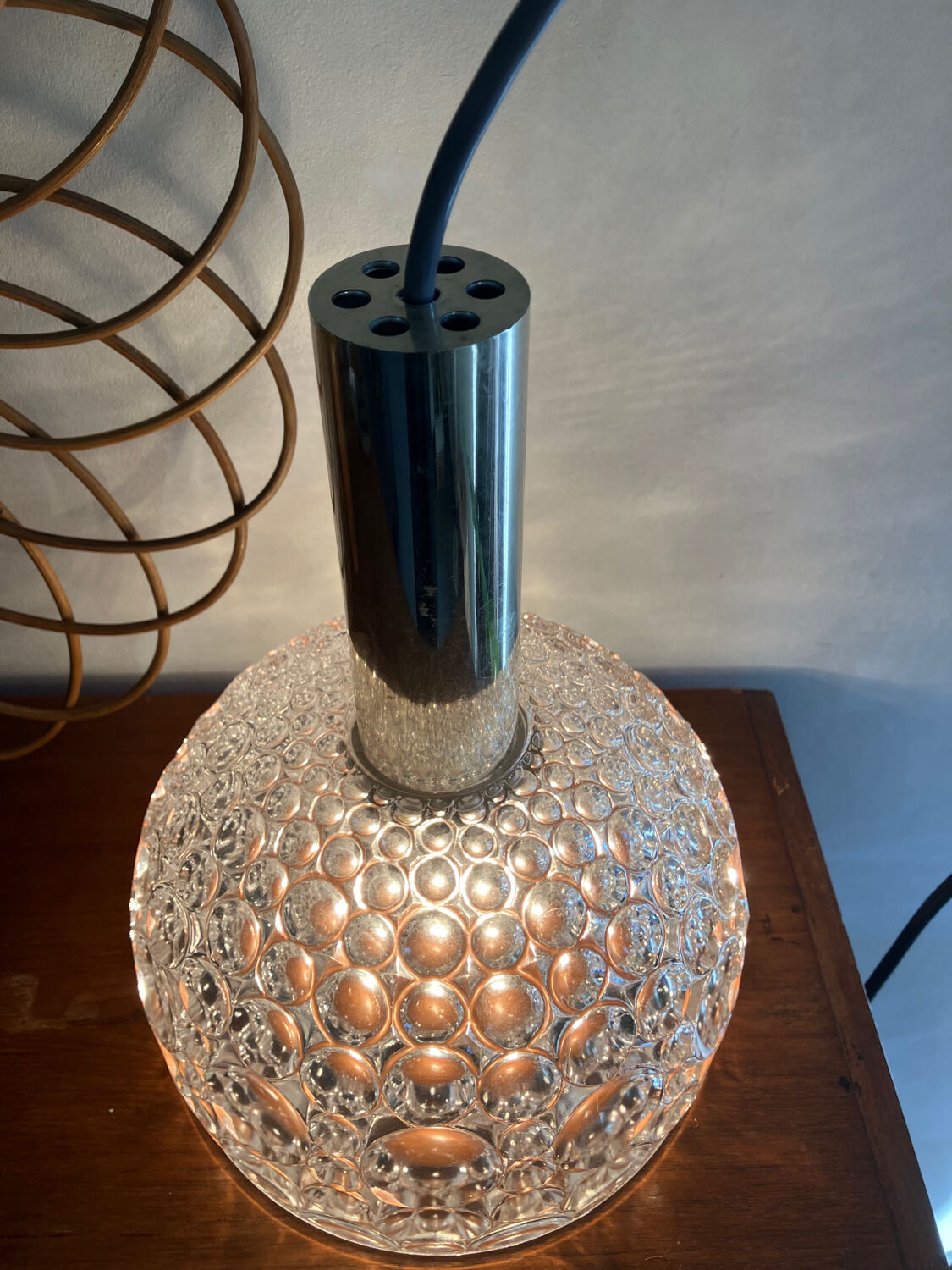 Glass pendant lamp with bubble patterns - 1960s