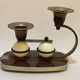Ancien bougeoir Art Déco double laiton bois celluloïd 1930 vintage moderniste