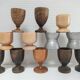 Set of twelve turned wood shells and vintage aluminum