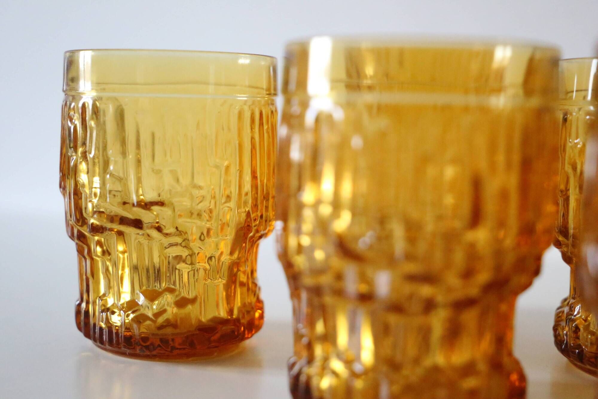 Set of 6 amber glasses, frosted effect, vintage French