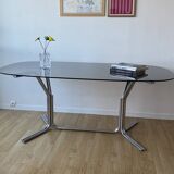 70s oval dining table in glass and chrome