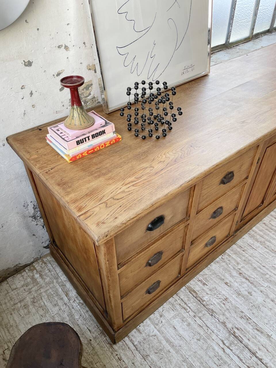 XXL solid oak counter sideboard