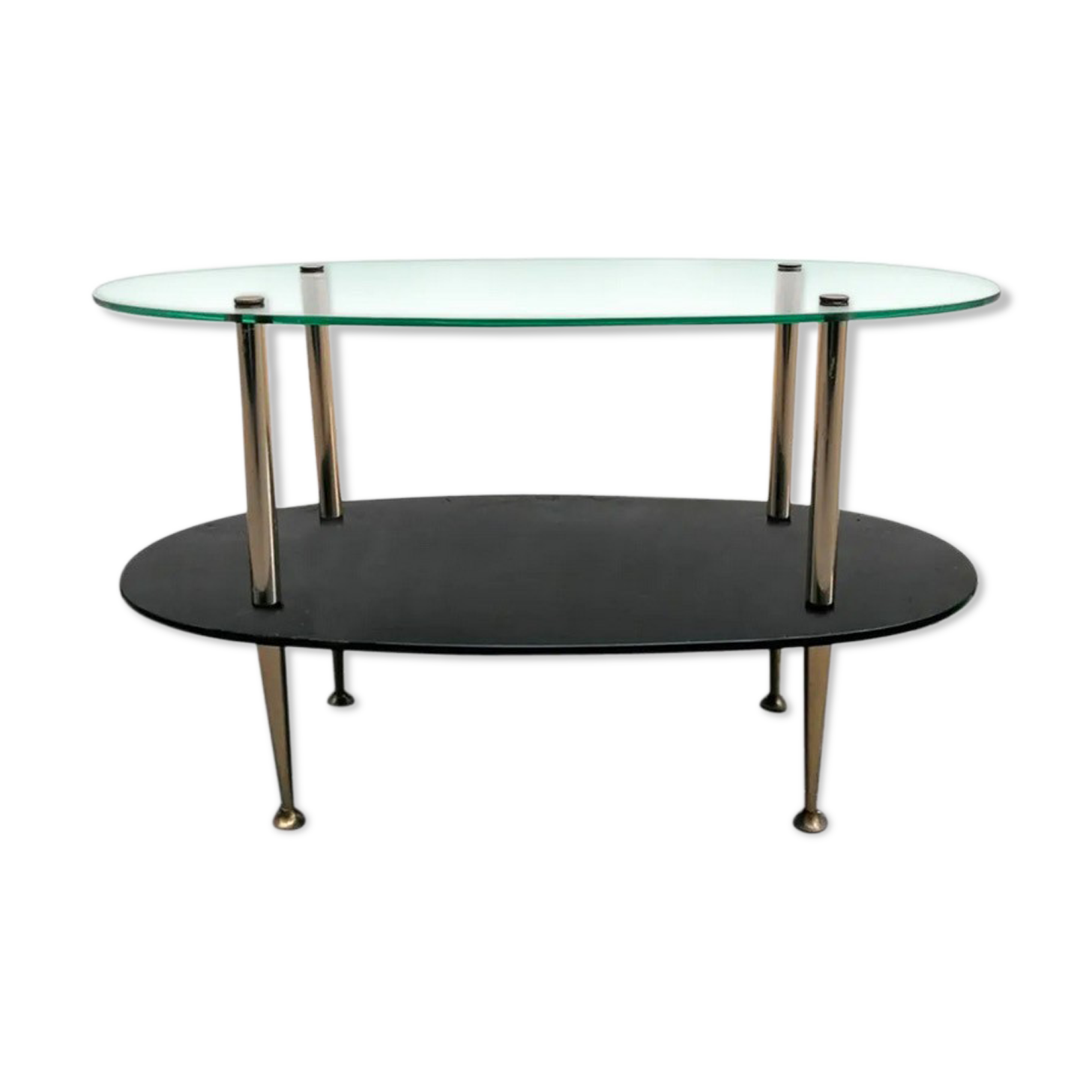 1960 oval glass and brass coffee table