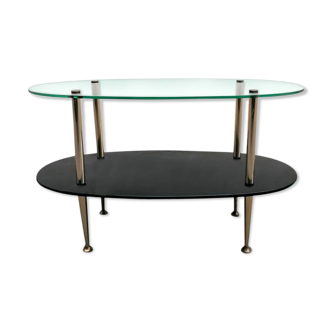 1960 oval glass and brass coffee table