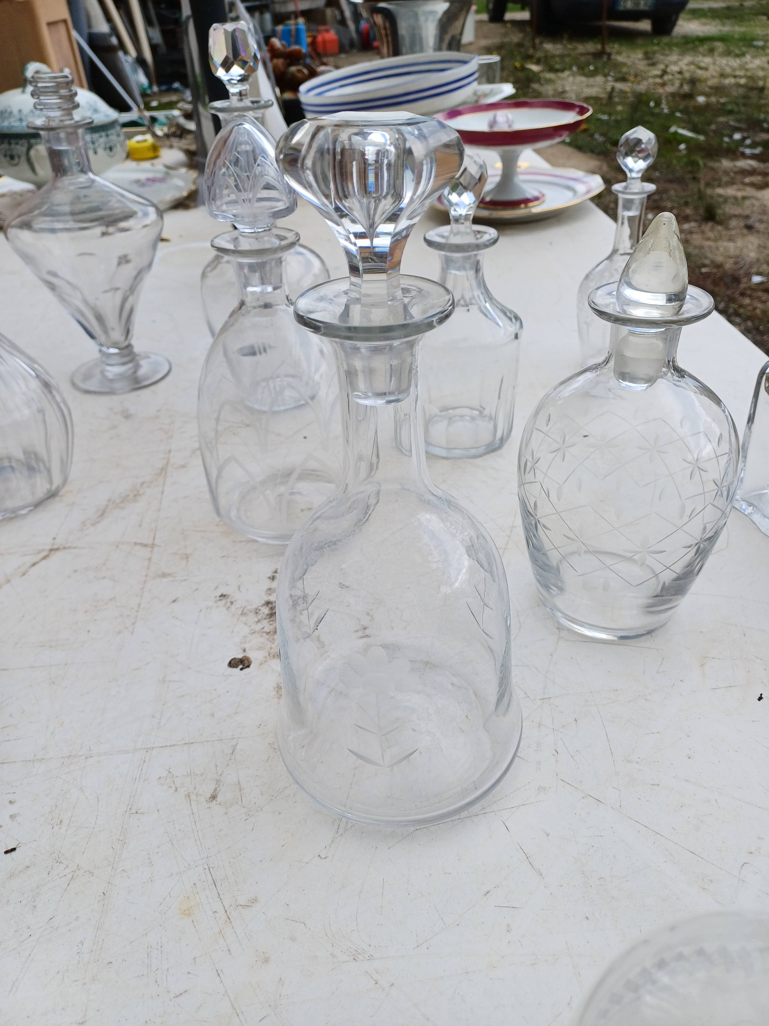 Set of 18 glass and crystal carafes