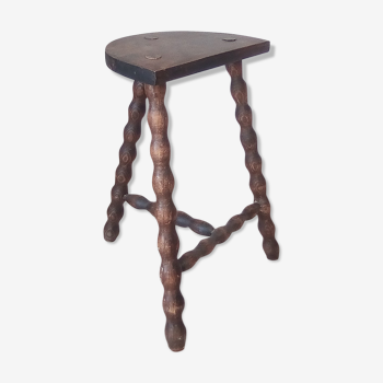 Tabouret tripode vintage en bois tourné