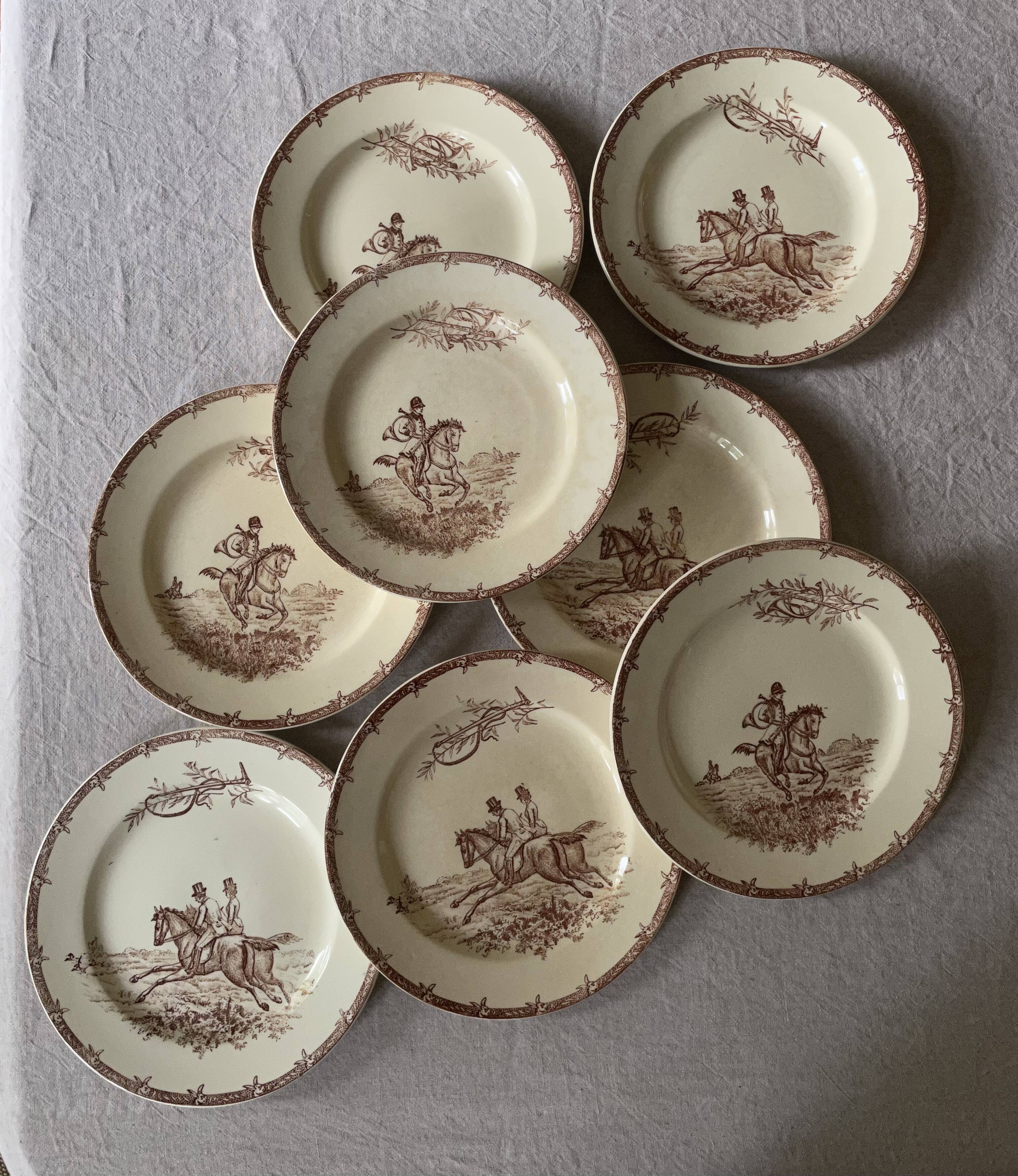 Flat plates iron earth hunting scene vieillard