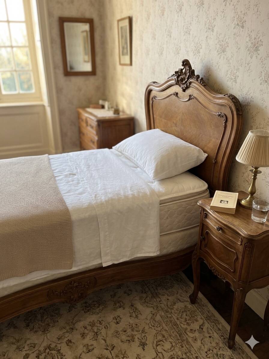 Lit style Louis XV en noyer (1 personne)