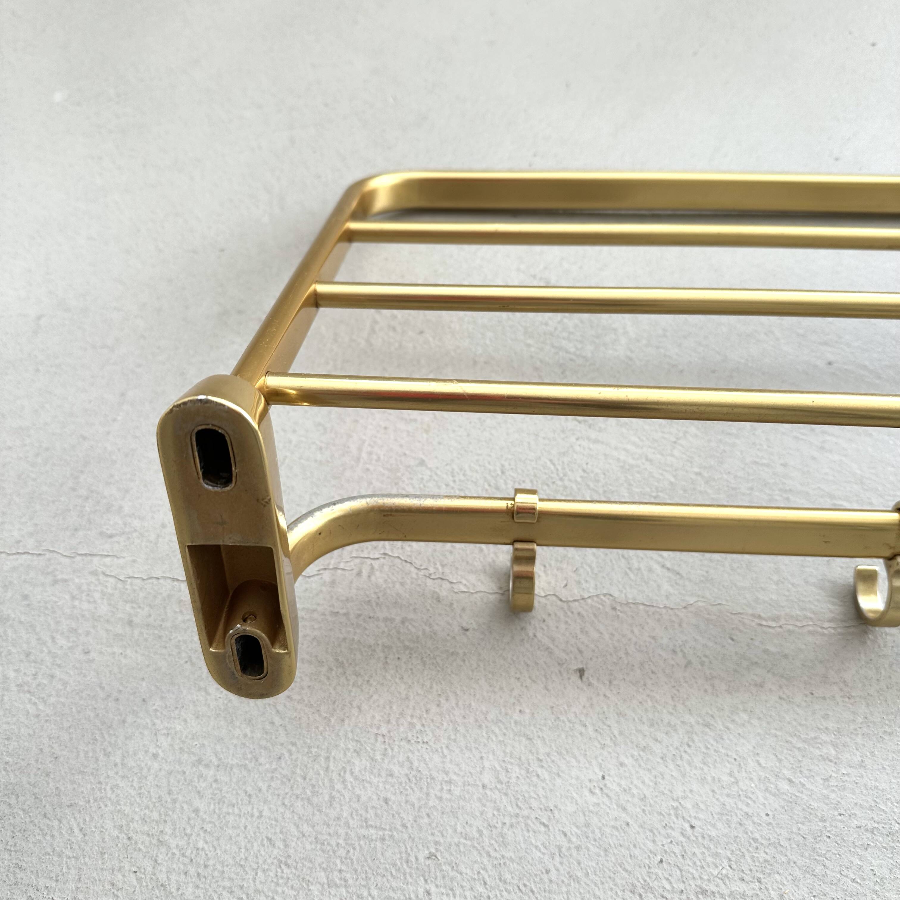 Mid-Century Coat Rack, Gold Coat Rack, Hallway Hook Rail, 1960s