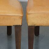 Set of 4 comfortable honey-colored goat leather dining chairs