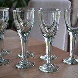 7 green blown glass bubble wine glasses