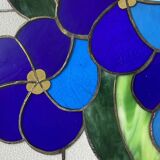 Panneau Vitrail Artisanal à Motif Floral – Verre Coloré, Technique Tiffany