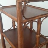 Vintage - set of 2 shelves of wooden floor, bamboo and rattan - 3 levels- retro 80s