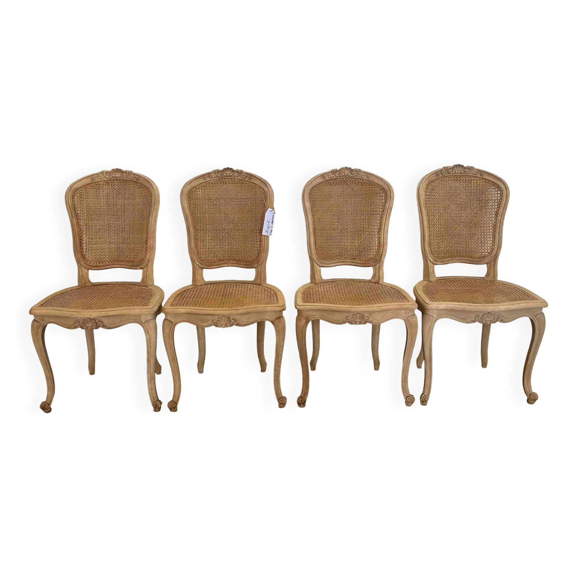 Set of 4 regency chairs with stripped airbrushed cane
