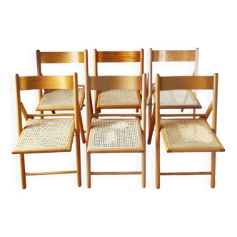 6 vintage 1980 folding chairs with cane seats