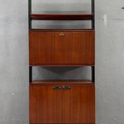 Mid-Century Modern Modular Wall Unit, Veneer & Black Metal Shelving Cabinet, 1960s, Europe