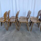 Set of 8 Vintage Tyrolean Heart Cutout Wooden Dining Chairs / Darker Brown
